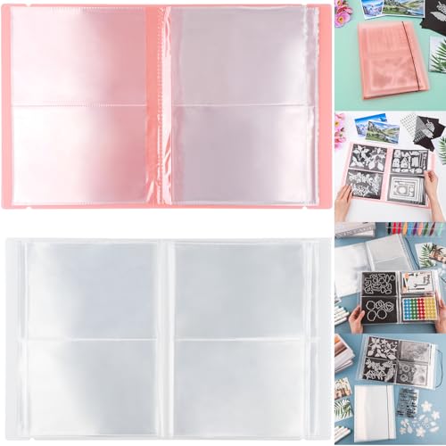 Image of 2 Pack Large Sticker Photo Storage Album, Stamp & Cutting Dies Storage Book Organizer Folder for Cards Storage DIY Scrapbooking Card Making Supplies 20 Pages 80 Pockets / Pack ( Clear + Orange)