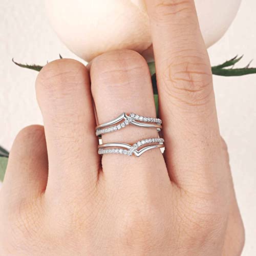 Ring Enhancer for Women, 925 Sterling Silver, AAAAA Cubic Zirconia, Curved Wedding Band Guard, Size 5-10, White4