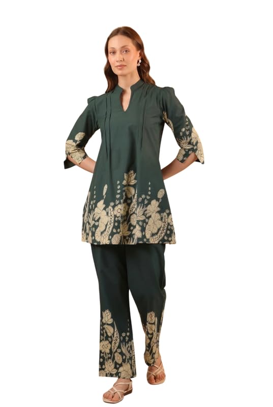 Women's Green Printed Cotton Co-ord Set-image-28