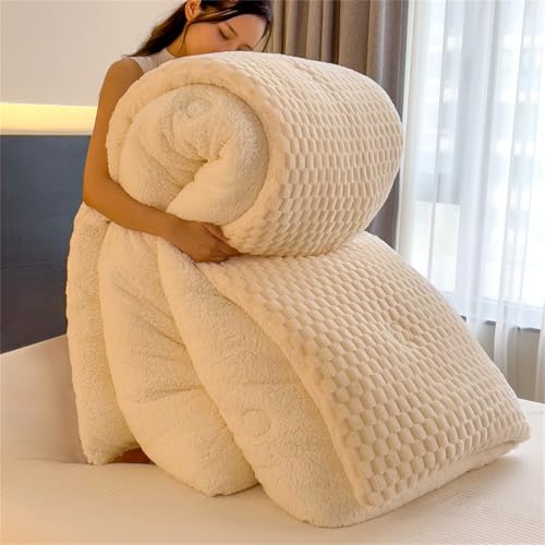 SXZAGZR Piumino in Lana d'Agnello, Trapunta Invernale in Pile di Cashmere, Trapunta in Peluche Calda E Addensata, Coperta Matrimoniale Queen Size Singola Doppia Cashmere (Bianco,110x150cm1.5kg)