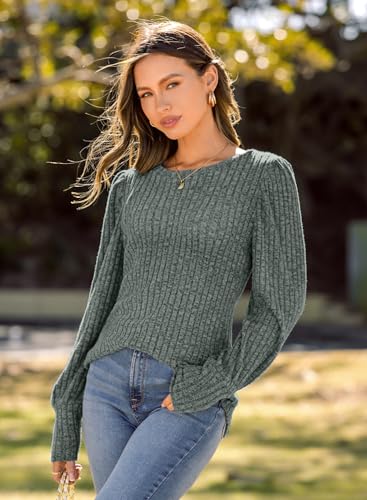 Image of MIHOLL Women's Puff Long Sleeve Shirts Casual Knit Blouses Crew Neck Elegant Tunic Tops