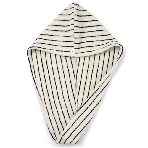 Jacquotha Cotton Hair Towel Wrap for Women (Black & White Striped) Anti-Frizz Absorbent Quick Drying Hair Turban for Wet Hair 25 x 9.5 1 Pack