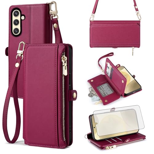 Coque Samsung S24 5G Asuwish Étui Portefeuille avec Protège-Écran
