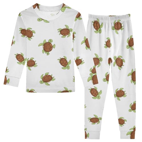 Pajama Sets Long Sleeve Turtle Pattern Print Design_1 Soft Comfy Sleepwear 2 Piece PJS 3-8T
