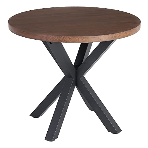 Lolahome Table de salle à manger pour 4 personnes en métal et bois marron et noir de Ø 90 x 76 cm