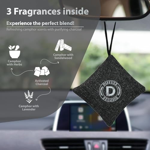 Image of DIFFUZE Camphor Bag Air Freshener (Pack of 3) | Natural Jute Bags with Herbs, Lavender, Sandalwood & Charcoal | Long-Lasting Freshener for Car, Wardrobe, Kitchen & Travel