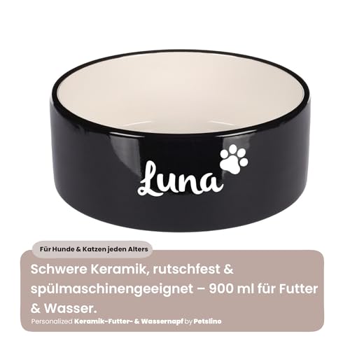 Hundenapf personalisiert aus Keramik M 900ml Schwarz – rutschfest, leicht & hygienisch – Futter- & Wassernapf mit Namen für kleine Hunde & Katzen