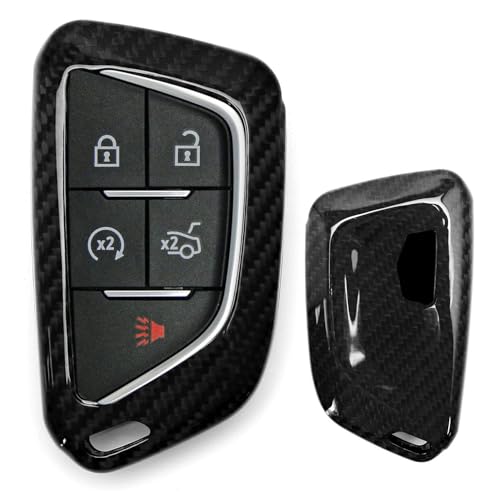 Image of iJDMTOY Real /Genuine Gloss Black Carbon Fiber Key Fob Shell Cover, Compatible with 2020-up Cadillac ATS CT4 CT5 CT6 XT4 XT5 XTS Smart Key Fob