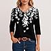 3/4 Length Sleeve Women Tops Printed Vacation T Shirt Fashion Dressy Casual Blouse V Neck Summer Satin Shirts