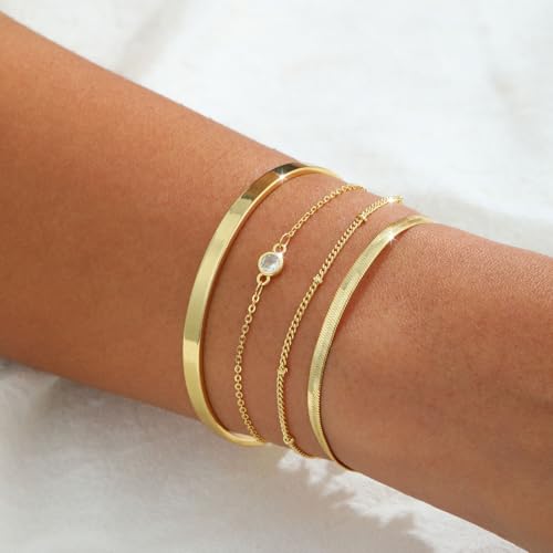 Coshilta Gold Bracelets for Women Non Tarnish -14K Gold Plated Bangle Cuff Bracelet Set for Women - Adjustable Tennis Beaded Paperclip and Cuban Link Chain Bracelets Stack Small Jewelry by Coshilta - Used condition - Image 2