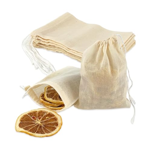 10Pcs Spice Bags for Cooking Beige 4.25in3.15in Cotton Soakable & Boilable Strainer/Herbs & Act as Reusable Tea Bags Fit for Cooking & Tea Brewing