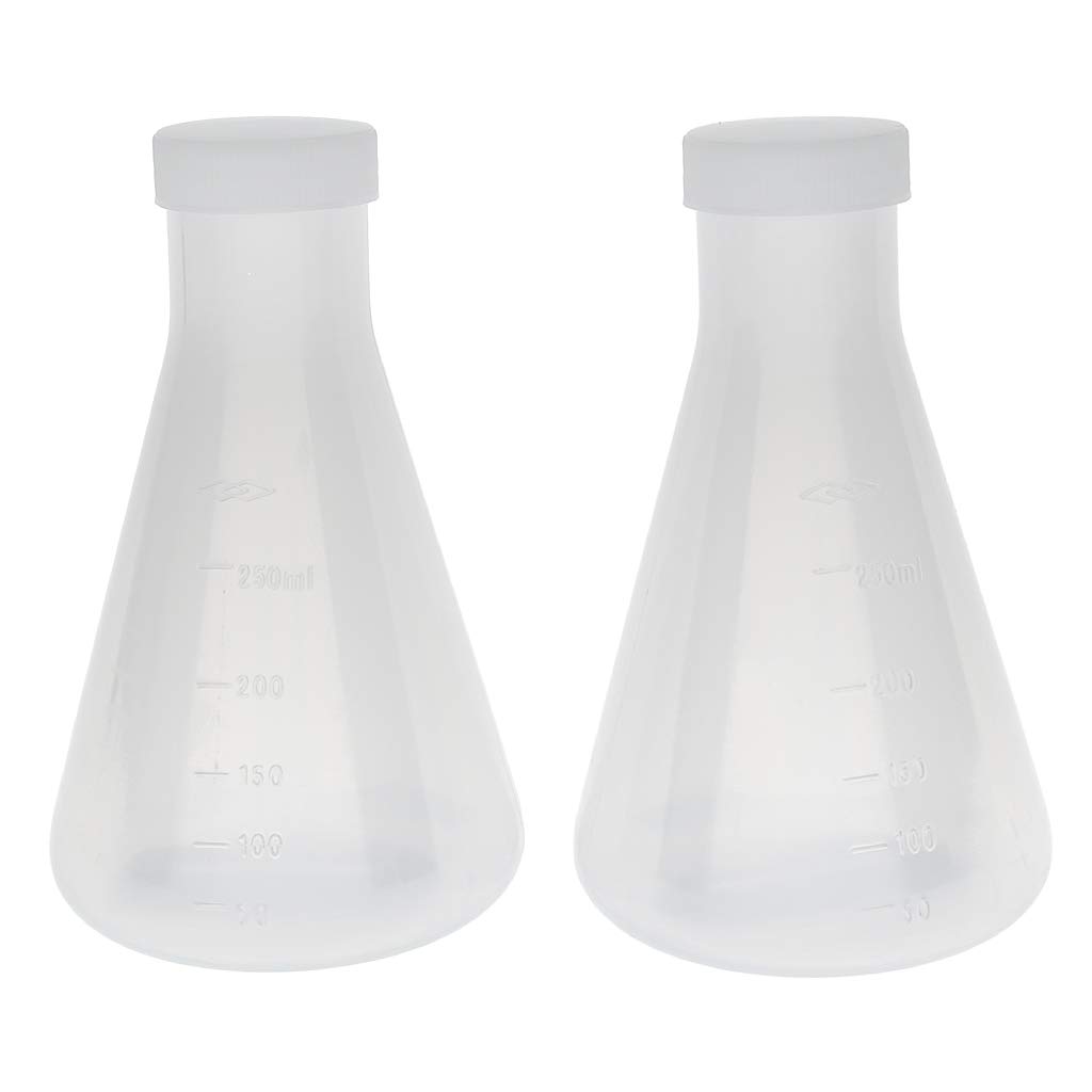 2Pcs 250ml Lab Graduated Plastic Conical Erlenmeyer Flask, Measuring, Smooth Thickened Wall