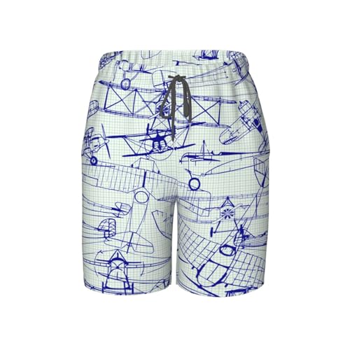 Boys Swim Trunks Retro Airplanes Drawing Creative Old Kids Swim Shorts Quick Dry Beach Board Pocket
