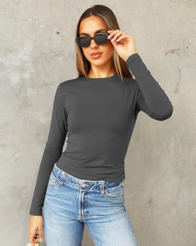 Image of Abardsion Women's Slim Lightweigh Long Sleeve T Shirts | Fall Clothes 2026 Casual Basic Crewneck Going Out Crop Tops Y2K
