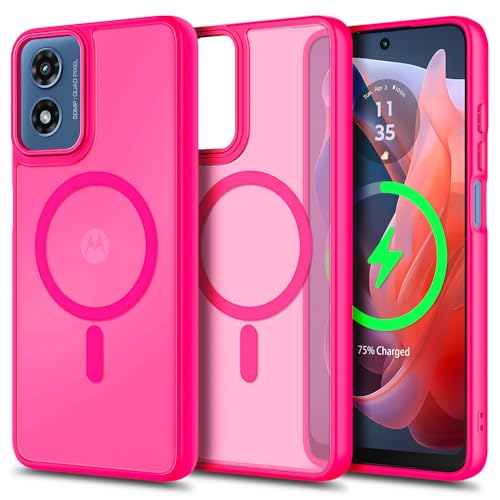YZB Magnetic for Motorola Moto G-Play-2024 Case, Hot Pink | Compatible with MagSafe, Translucent Matte Scratch-Resistant Back, Military-Grade Protection Shockproof Slim Phone Cover