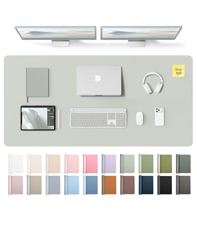 Image of YSAGi Leather Desk Pad Protector, Office Desk Mat, Large Mouse Pad, Non-Slip PU Leather Desk Blotter, Laptop Desk Pad, Waterproof Desk Writing Pad for Office and Home (Light Grey,55 inch x 24 inch)