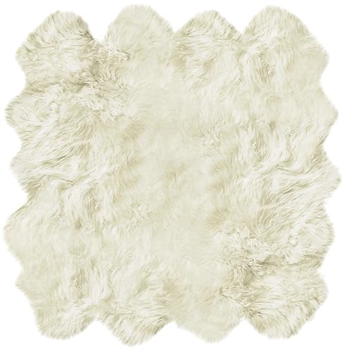 Natural Sheepskin Rug with Thick and Lush 2.5 Inch Pile | Hypoallergenic Sheep Fur Rug with Anti-Skid Back L Sheepskin Wool Area Rugs, Natural, 7 ft x 6 ft