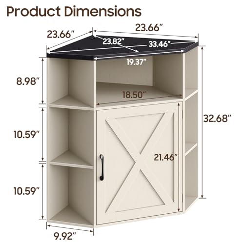 Image of Halitaa Corner Storage Cabinet, Farmhouse Corner Bookshelf with Storage 6-Cubby Wooden Cabinet with USB Ports and Outlets Industrial Organizer for Small Space, Study, Playroom, Living Room