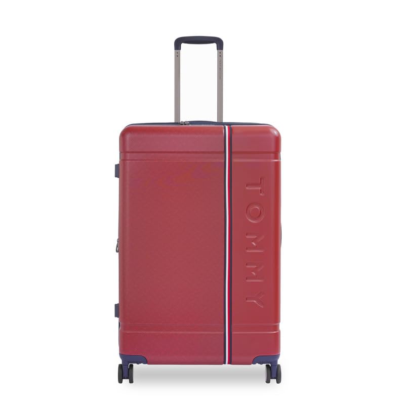 Image of Tommy Hilfiger Millennia Large Hard Luggage - Red |Check-in Trolley Bag with TSA Lock | 360 Spinner Double Wheels | Telescopic Handle | Polycarbonate Hardshell Suitcase | 89L Capacity | 78cm