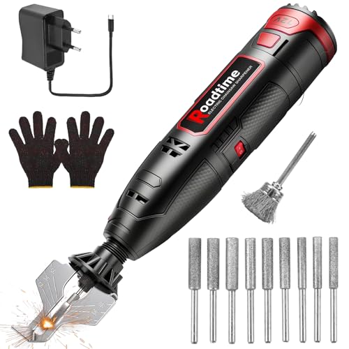 livre Kit d'affûtage électrique pour tronçonneuse, Affûteur de tronçonneuse sans fil avec 9 têtes d'affûtage, tête de brosse en alliage et guide d'angle, Mini meuleuse électrique portable
