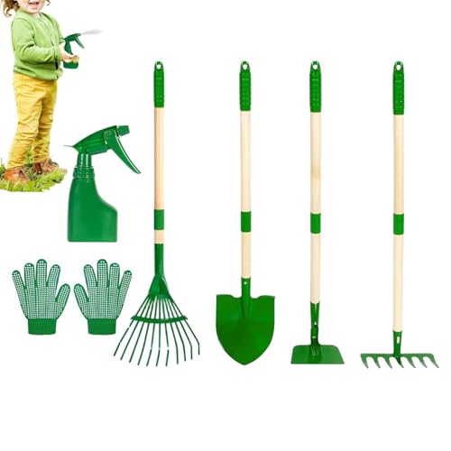 Générique Ensemble d'outils de Jardinage pour - Outils de creusage avec Manche en Bois - Set Jardin Enfant | Dès 3 Ans, pour garçons et Filles, pour Jardin, Cour, Parc, Plage, Sable, Sol, extérieur