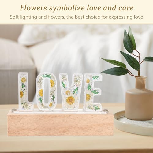 Image of Floral Letter LED Night Light: Resin Dried FlowerLetters Lamp with USB - Handmade Pressed Flower Nightlight Unique Customized Gift for Home Decoration (TP-White Flower, 1)
