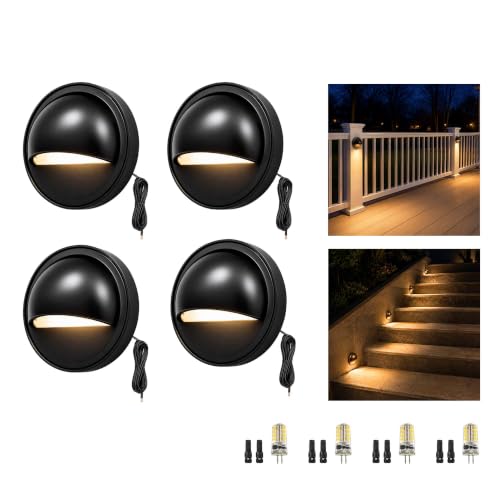 Image of Gardenreet Black Solid Brass Deck Light, 12V, 2700K Warm White G4, 4 Pack | Solid Brass, Antique Bronze Finish, IP65 Waterproof, Hardwired 9V-17V Design, Replaceable G4 LED Bulb
