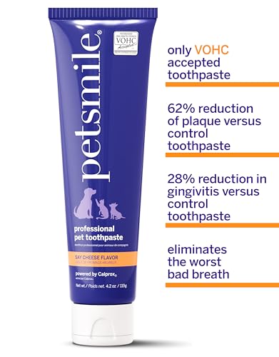 Image of Petsmile VOHC Accepted Pet Toothpaste, Say Cheese 4.2 Oz, Cats + Dogs | VOHC Accepted, Calprox Powered, Fights Plaque + Tartar, No-Brush Required, Human-Grade, 6-Month Supply, Clinically Proven