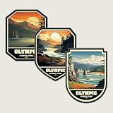 Olympic National Park Stickers Set of 3 - Waterproof Vinyl Decals for Car, Laptop, Water Bottle, Luggage, Bikes - Scenic Nature & Mountain Outdoor Sticker Gift Set