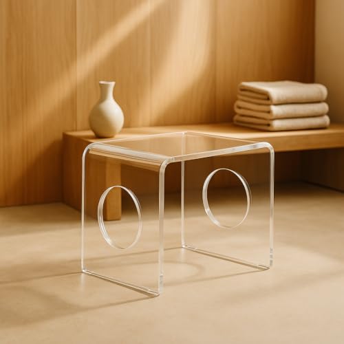 Image of Premium 15mm Thick Acrylic Bathroom Stool, Heavy Duty Multipurpose Sitting Patla for Shower and Home Rust Free Modern Home Decor Seat, 12x15x12Inches (Transparent)