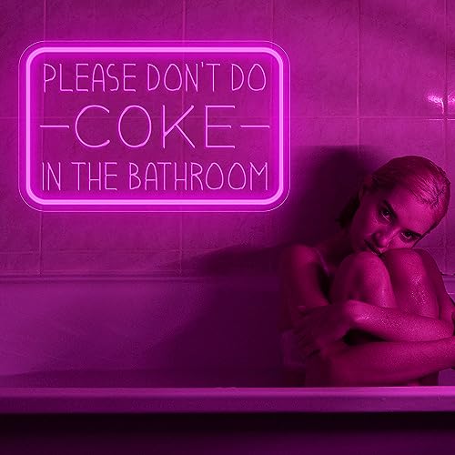 Image of Please Don't Do Coke in The Bathroom Neon Sign for Wall Decor, USB Powered LED Neon Light with Adjustable Brightness, Light Up Sign for Party Decor, Bathroom Signs Decor