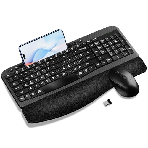 Combo de teclado y mouse inalámbricos ergonómicos de 2.4 GHz con reposapiés acolchado