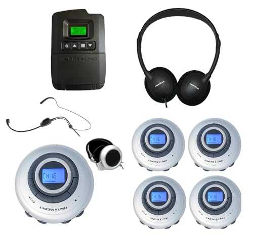 Sistema portátil de interpretación para 5 personas con garantía de por vida y soporte telefónico basado en EE.UU. Incluye auriculares premium de diadema. miniatura 1