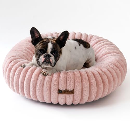MEWOOFUN Hunde-Donut-Betten für kleine Hunde, beruhigendes Hundebett, rundes süßes Welpenbett mit Rutschfester Unterseite, Flauschiges (Rosa, 76x76x20cm)