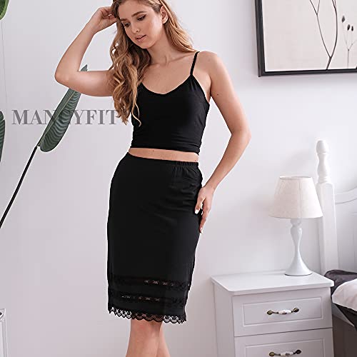 Image of MANCYFIT Half Slips for Women Underskirt Dress Extender Lace Trim Knee Length Midi Skirt 19-26 inch Length