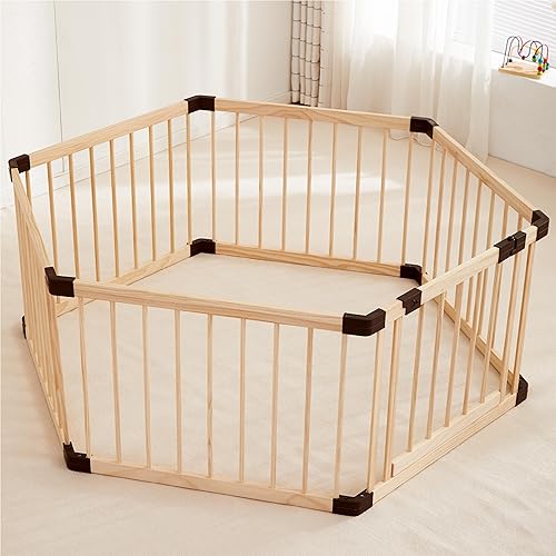 Image of Baby Playpen,Playpen Play Pens for Babies and Toddlers,Toddler Playpen,Baby Play Fence Yards,Large Baby Playpen Wooden(Hexagon)