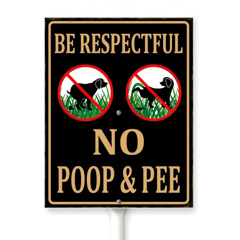 Horienteeon Be Respectful No Poop & Pee Sign With Stake Dog Poop Sign Rustproof Sturdy Aluminum Plaque For Outdoor Yard Garden Decoration Use Easy Install 8x12"