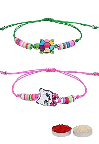 Image of El Regalo 2 PCs Cute Rakhis Set for Kids - Beautiful 2 Kids Rakhis Set for Girls & Boys with Roli Chawal, Message Card in Rakhi Gift Box for Little Brother /Niece /Nephew