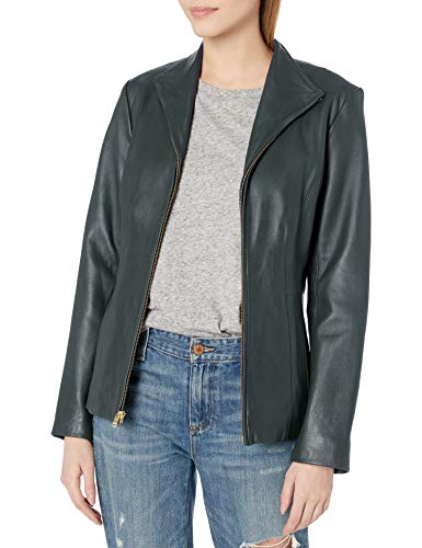 Image of Cole Haan Women's Leather Wing Collared Jacket (Standard and Plus Size)