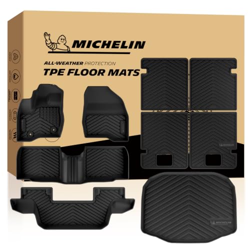Image of Michelin Vehicle Mats for 2011-2014 Ford Explorer 7 Seats (9 Piece) | Floor & Trunk Mat Set, Custom Fit, All-Weather TPE Liner, Front & 2nd & 3rd Row Floor Mats /Trunk /Backrest, Not Fit 6 seats