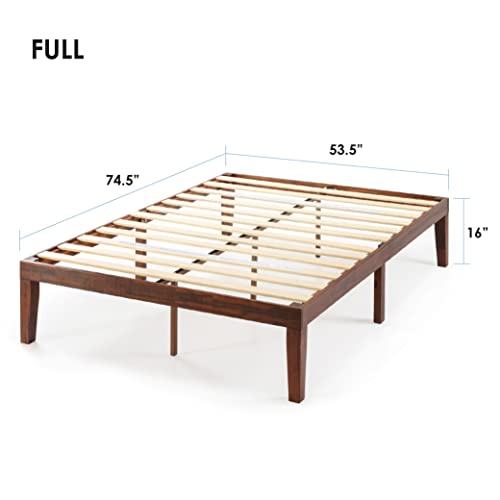 Mellow Naturalista Classic 16 Inch Solid Wood Platform Bed with Wooden Slats, Espresso, Full