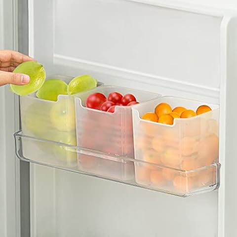Poeland Refrigerator Organizer Box, Fridge Side Door Storage Containers Plastic Translucent Pack of 3 Cover