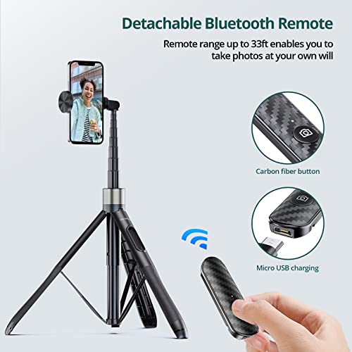 Image of ATUMTEK 65 inch Selfie Stick Tripod, All in One Extendable Phone Tripod Stand with Bluetooth Remote 360 Rotation for iPhone and Android Phone Selfies, Video Recording, Vlogging, Live Streaming, Black