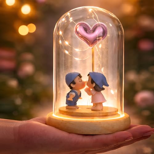 TIED RIBBONS Valentine Romantic Love Couple Dome with Led Light L...