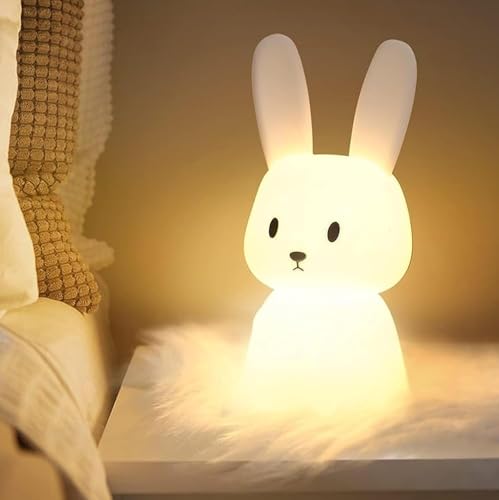 OPDOS - OPDOS Bunny Night Light for Kids Room, 7 Color Changing LED Portable Touch Lamp with Timer, USB Rechargeable Silicone Rabbit Nightlight for Baby Children Nursery Toddler Girl Kawaii Birthday Gift