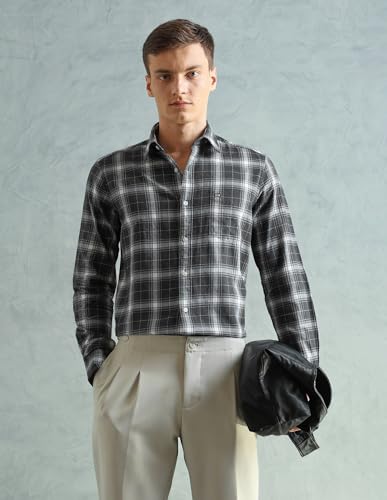 Image of Arrow Sport Men Slim fit Cotton Checked Long Sleeves Spread Collar Shirt