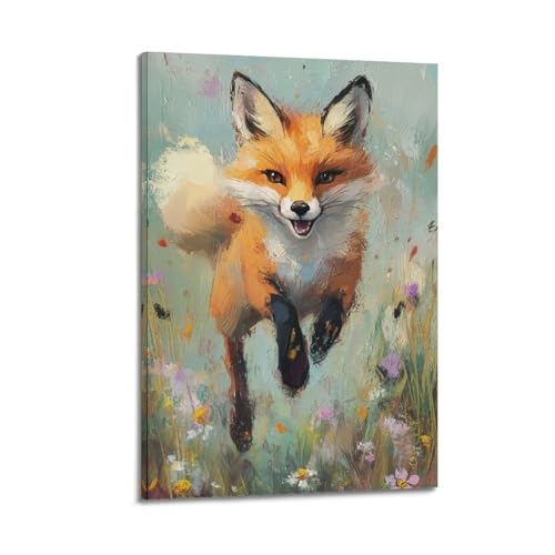 Poster peinture à l'huile renard sautant pour transformer vos murs blancs en art