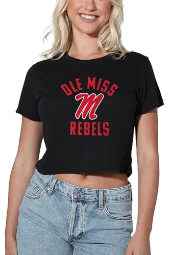 University of Mississippi Official Rebels Logo Women's Crop Top, Black, L