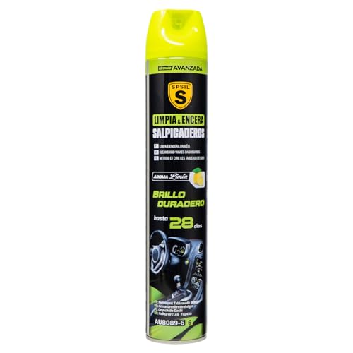 SPSIL Limpiador Abrillantador para Salpicaderos de Coche - Protección UV 28 Días y Efecto Antipolvo - Spray para Plásticos, Vinilos, Cuero Interior - Limpieza Profunda Limon 750ML