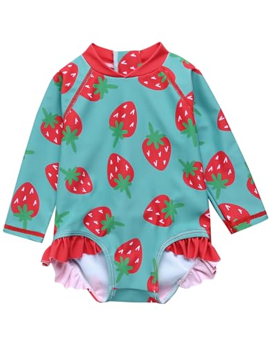 Image of VAENAIT BABY Girls One-Piece Swimsuit, UPF 50+ Long Sleeve Rash Guard, Ruffle Swimwear Infant & Toddler for 0-2 Years